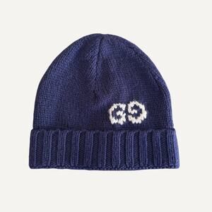 Size M - Gucci Men's GG Logo Knit Navy Virgin Wool Beanie